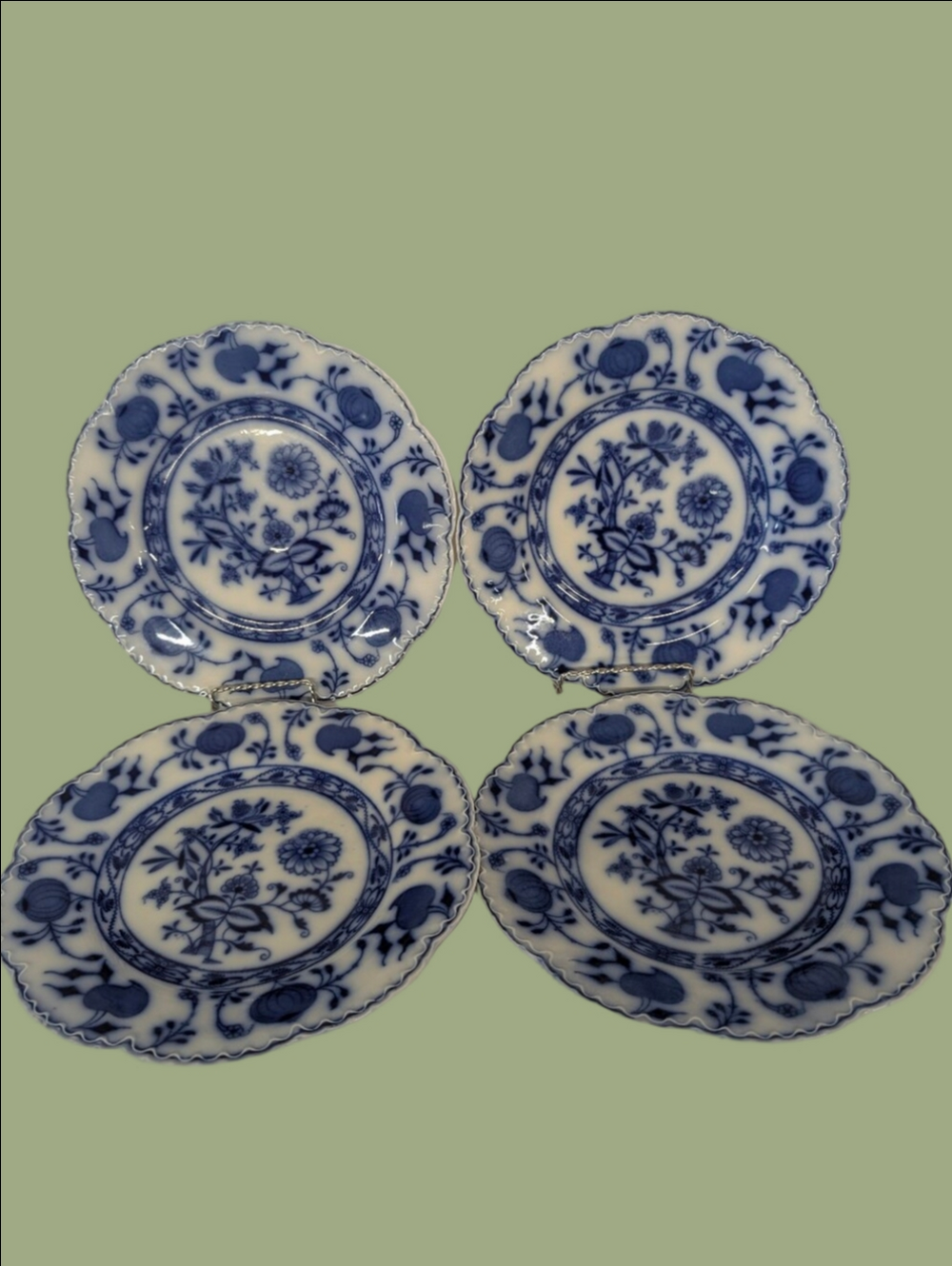 Vintage Victorian Flo Blue Floral Ceramic Dinner Plates  From Holland- Set of 4